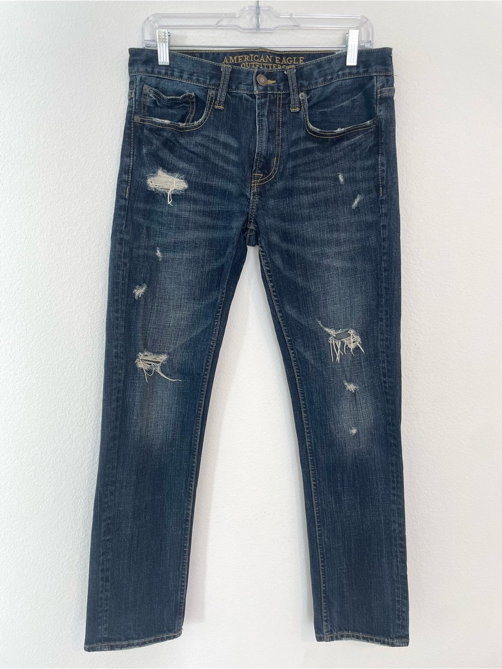 American Eagle Outfitters Dark Blue Distressed Men's Skinny Jeans